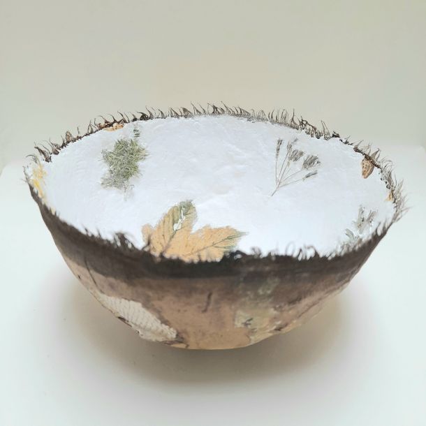 plaster bowl, natural inks and nature finds by carol harvey